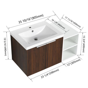 English Elm 36 Inch Soft Close Doors Bathroom Vanity With Resin Sink, Modern Design & Ample Storage Solutions W999S00183