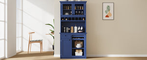 English Elm Topmax Farmhouse Buffet Hutch with Wine Rack Shaker Glass Pantry Cabinet Blue N717P327043C