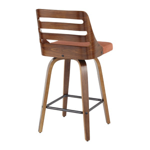 English Elm Mid-century Modern Bentwood Counter Stools with Walnut Finish and Bold Upholstered Seat B202S00380