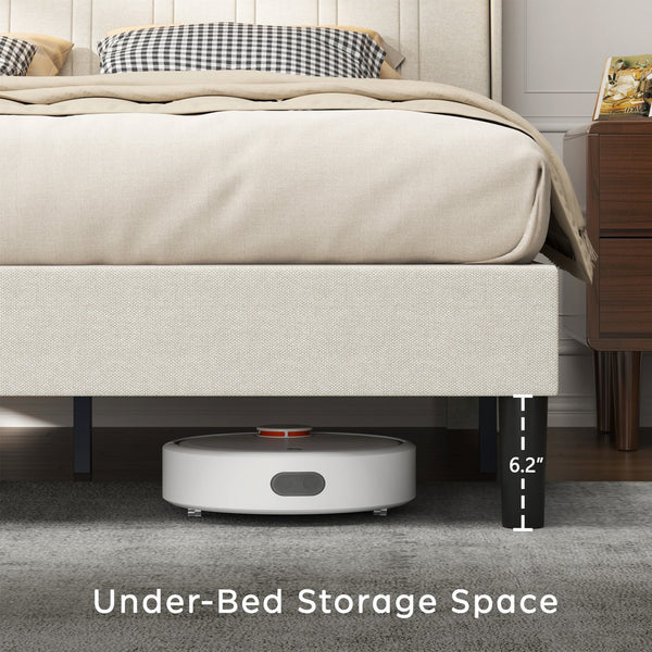 English Elm Queen Platform Bed Upholstered Headboard Wooden Slats Usb Charging Ports Bedroom W2889P272596