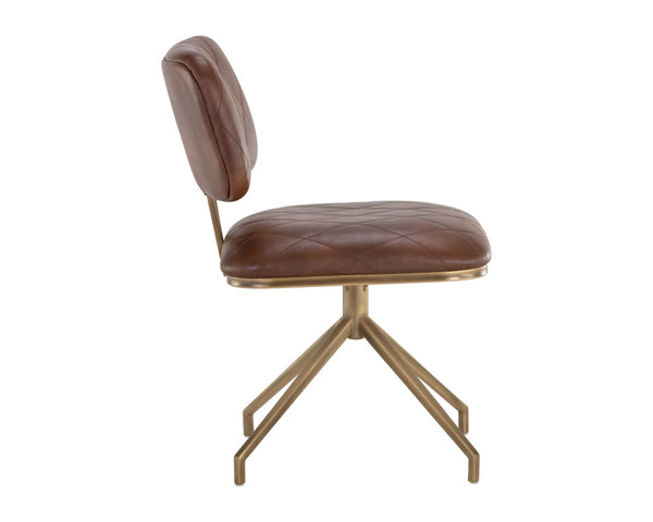 Sunpan VIRTU Swivel Dining Chair - Compact Bravo Cognac with Diamond-Tufted Upholstery & Rustic Frame 105105