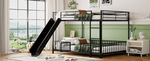 English Elm Full Full over Full Metal Bunk Bed with Slide, Interchangeable Stairs, Gate & Safety Guardrails for Kids Black SF000170AAB