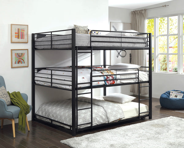 English Elm Contemporary Triple Decker Bunk Bed With Guard Rails, Two Ladders, Space-Saving Metal Design B2741S00347