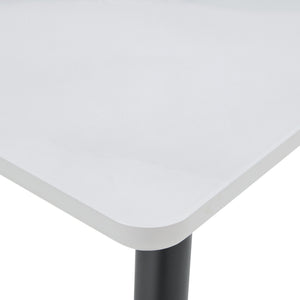 English Elm Modern Marble Look Tempered Glass Dining Table Seats Six with Tapered Black Metal Legs W1151S04621