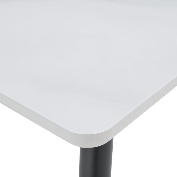 English Elm Modern Marble Look Tempered Glass Dining Table Seats Six with Tapered Black Metal Legs W1151S04621