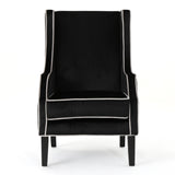 Christopher Knight Home® - Noble House - Eddison Traditional Black Velvet Two Toned Club Chair with Pearl Accent Pipping