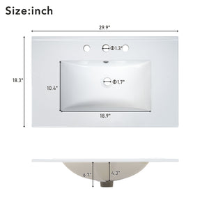 English Elm 30-Inch Contemporary Bathroom Vanity With Ceramic Sink & Smart Storage For Small Spaces WF530809AAB