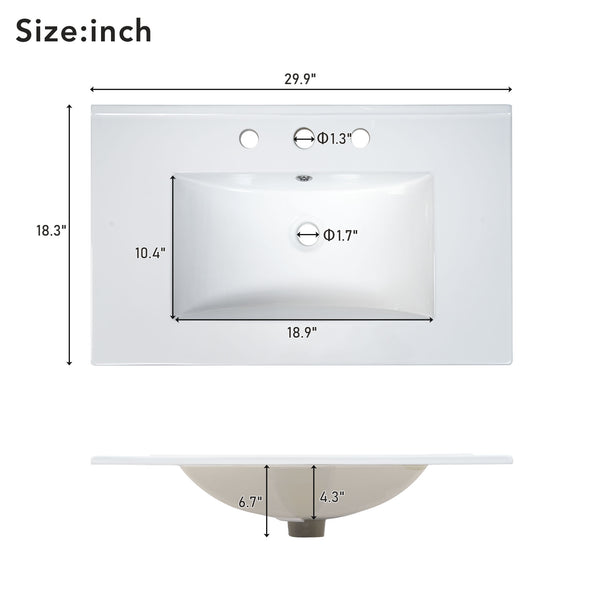 English Elm 30-Inch Contemporary Bathroom Vanity With Ceramic Sink & Smart Storage For Small Spaces WF530809AAB