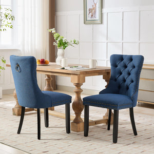English Elm Nikki Tufted Flax Linen Dining Chair with Solid Wood Frame, High-Rebound Cushion, Nailhead Trim Blue W1143P233650