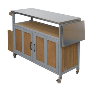 English Elm Foldable Outdoor Kitchen Cart with Stainless Worktop Fir Wood Frame and Lockable Wheels Espresso,Grey N719P380279Z
