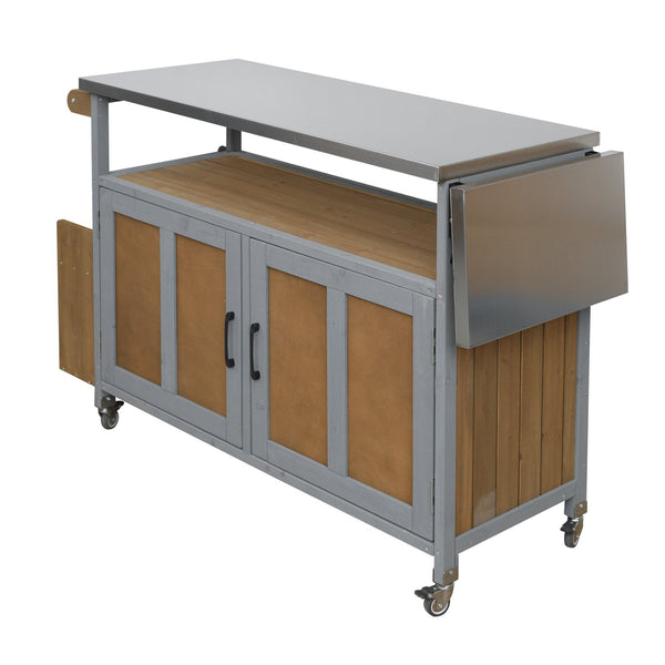 English Elm Foldable Outdoor Kitchen Cart with Stainless Worktop Fir Wood Frame and Lockable Wheels Espresso,Grey N719P380279Z