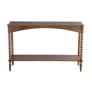 English Elm 47x22x18.5" Rustic Wood Coffee Table with Spiral Turned Legs and Open Storage Shelf W2078P460473