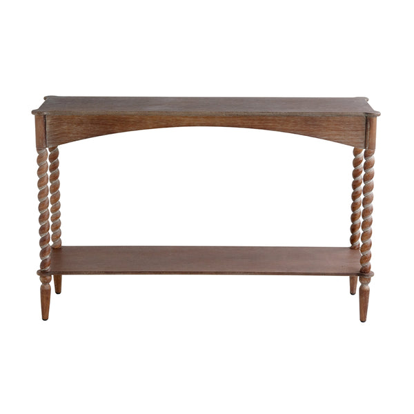 English Elm 47x22x18.5" Rustic Wood Coffee Table with Spiral Turned Legs and Open Storage Shelf W2078P460473