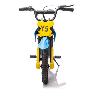 English Elm 24v 250w Kids Off-road Electric Motorcycle with Led Lights Bluetooth and Rear Suspension Blue W1578P203980
