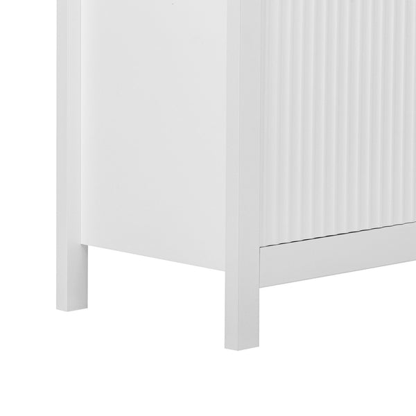 English Elm U_Style Modern Wave Design Sideboard - Versatile Storage Console With 3 Drawers & Adjustable Shelves N711P269066K-GIGA