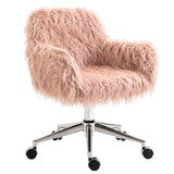 English Elm Vinsetto Faux Fur Desk Chair, Swivel Vanity Chair With Adjustable Height and Wheels For Office, Bedroom, Pink