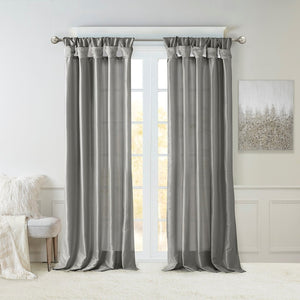English Elm Twist Tab Lined Faux Silk Curtain Panel In Charcoal - 50X120" Elegant Drape & Light Control B03598233-GIGA