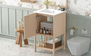 English Elm 20-inch French Style Bathroom Vanity with Integrated Ceramic Sink, Carved Accents & Soft-Close Door Cream White N710P330975Y