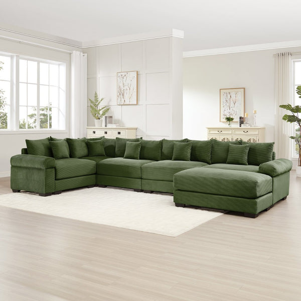 English Elm Oversized Modular Sectional Couch With Ottoman - Premium Corduroy, Ergonomic Comfort For Living Spaces W714S01343-GIGA