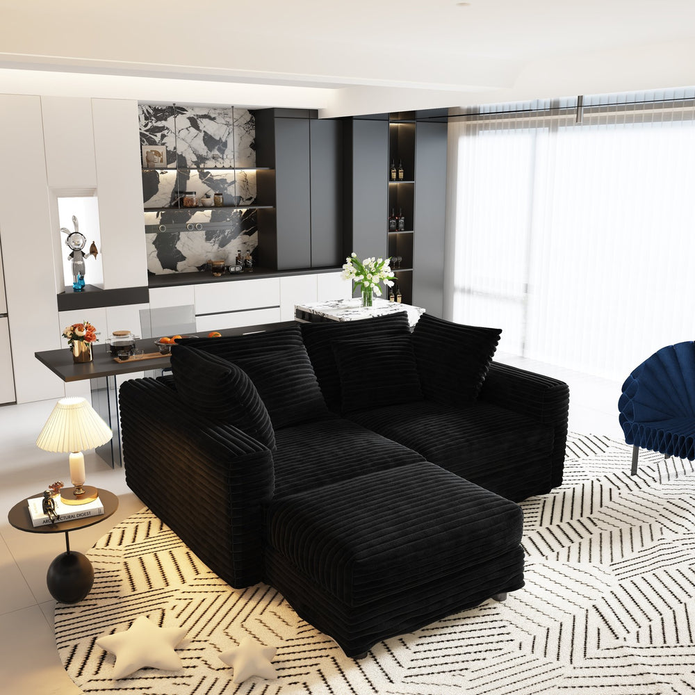 English Elm 102.4" Plush Corduroy 4-Seat Sofa - Modern Cloud Couch With Movable Ottoman & Deep Comfort For Any Space W1885S00134