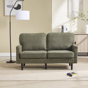 English Elm Loveseat Mid Century Modern Two-Seater Sofa with USB Type-C Charging, Removable Zipper Covers, Durable Wood Legs Green W395P238825