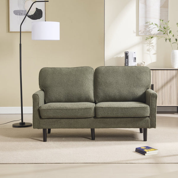 English Elm Loveseat Modern Mid-Century 2-Seater with USB Type-C Charging, Removable Zippered Covers, Sturdy Wood Legs Green W395P238825