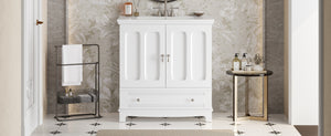 English Elm 30" Modern Bathroom Vanity with Ceramic Sink, Solid Wood Frame, Soft-Close Drawer & Adjustable Shelf White N710P293306K