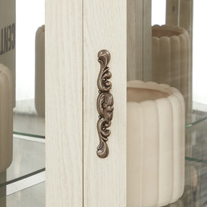 English Elm Lighted Corner Curio Cabinet With Adjustable Shelves & Integrated Lighting - Elegant White Oak Display W1758P300125