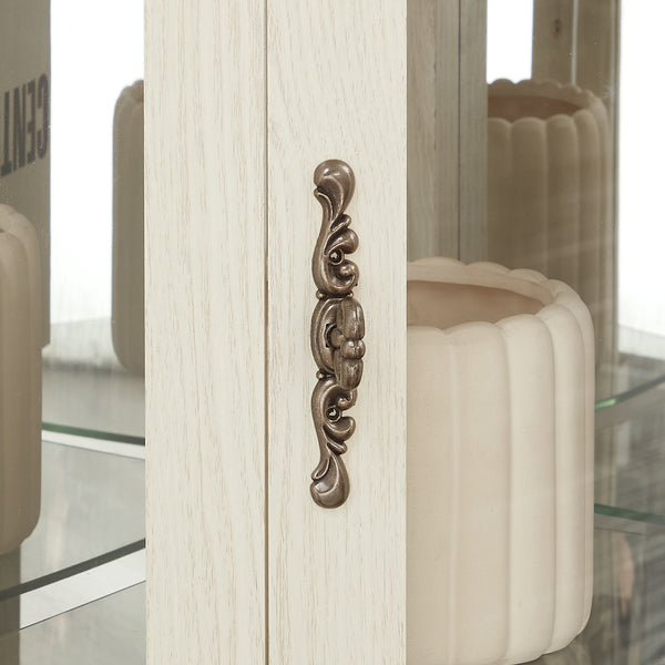 English Elm Lighted Corner Curio Cabinet With Adjustable Shelves & Integrated Lighting - Elegant White Oak Display W1758P300125