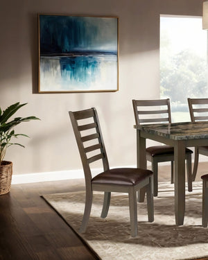 English Elm Simple Classic 7pc Dining Set with Faux Marble Top and Leatherette Chairs for Stylish Gatherings Brown 64 L x 40 W x 15 H B2741P348913