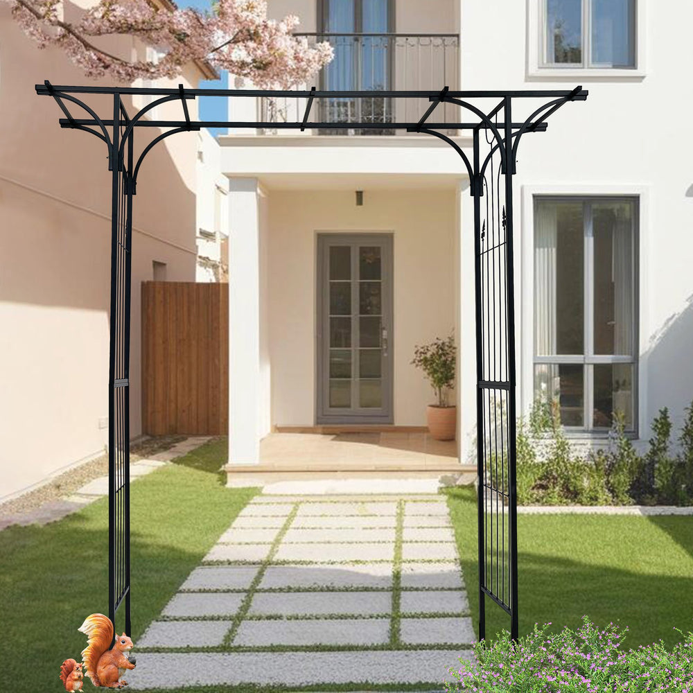 English Elm Metal Garden Arch Trellis For Climbing Plants - Elegant Black Arbor For Weddings & Events Decor W656P210529