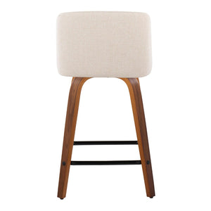English Elm Toriano 24" Mid-Century Modern Swivel Counter Stool Set In Walnut Wood & Cream Fabric - Stylish Comfort B202S00121-GIGA