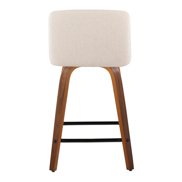 English Elm Toriano 24" Mid-Century Modern Swivel Counter Stool Set In Walnut Wood & Cream Fabric - Stylish Comfort B202S00121-GIGA