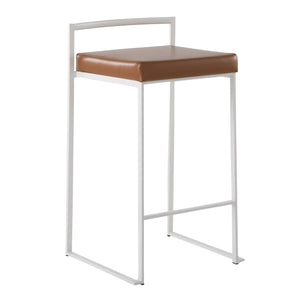 English Elm Fuji Stackable Counter Stools In White With Camel Faux Leather Cushions - Set Of 2 For Modern Spaces B202P221934