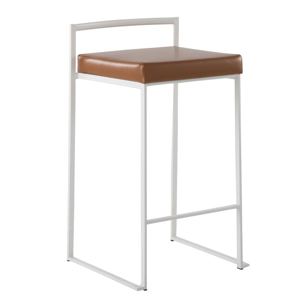 English Elm Fuji Stackable Counter Stools In White With Camel Faux Leather Cushions - Set Of 2 For Modern Spaces B202P221934