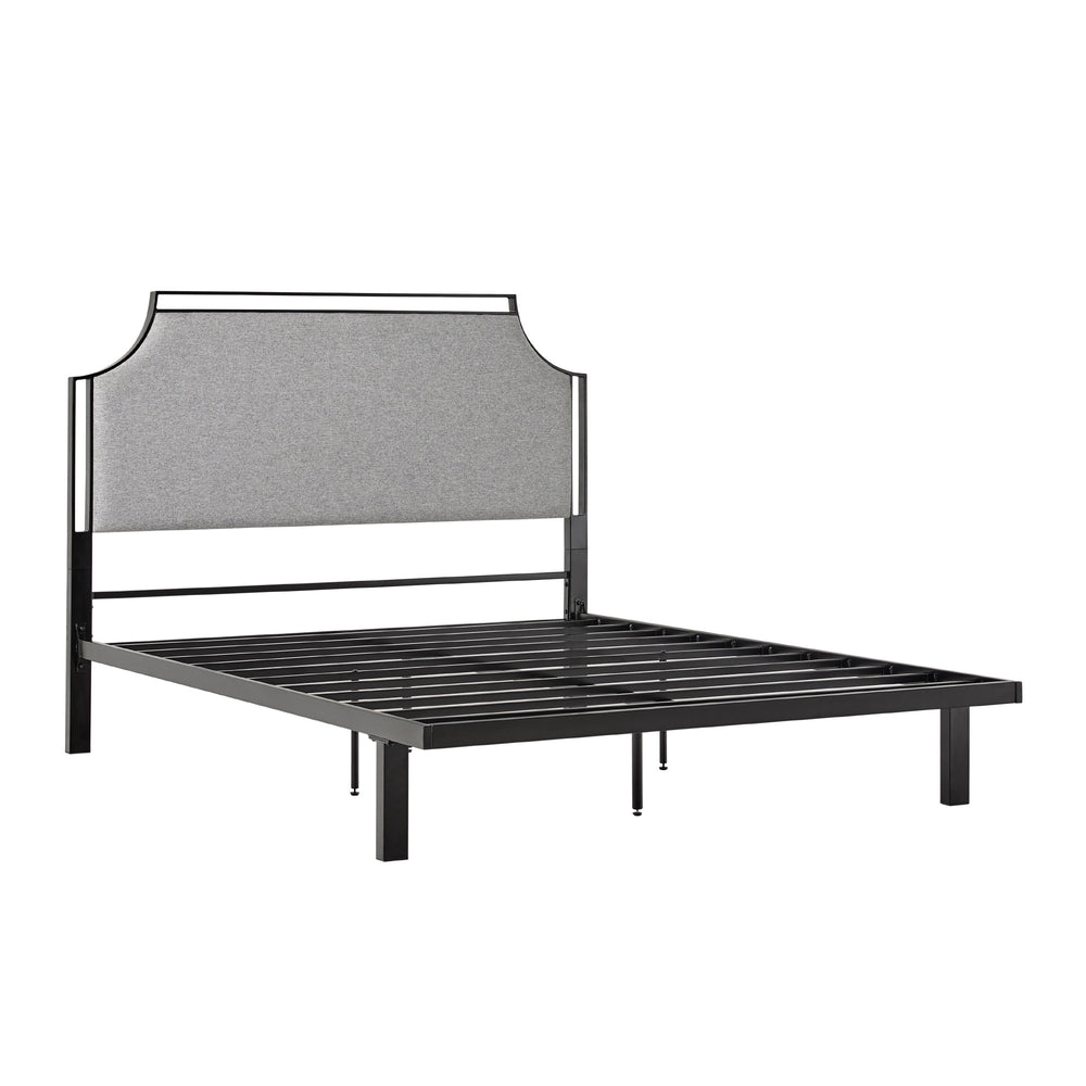 English Elm Walker Edison - Traditional Upholstered Metal Queen Bedframe Grey — Powder-Coated Steel, Removable Fabric, Fire-Resistant Upholstery, Curved Design B185P169171