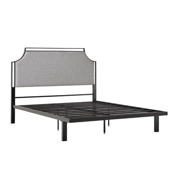 English Elm Walker Edison - Traditional Upholstered Metal Queen Bedframe Grey — Powder-Coated Steel, Removable Fabric, Fire-Resistant Upholstery, Curved Design B185P169171