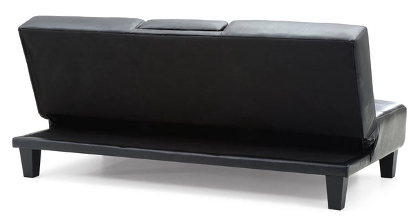 English Elm Richie G140-S Sofa Bed Black PU Faux Leather Convertible Sleeper with Cup Holders, Durable Frame B078108030