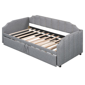 English Elm Twin Linen Upholstered Daybed with Pop up Trundle and Built in Usb Charging Gray SF000199AAE
