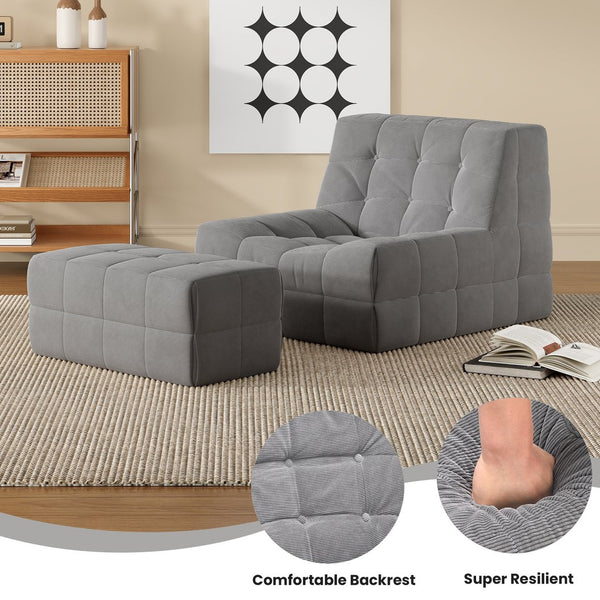 English Elm Bean Bean Bag Chair for Adults with Ottoman Filled with High-Density Memory Foam for Superior Comfort and Support Grey T3623P408793