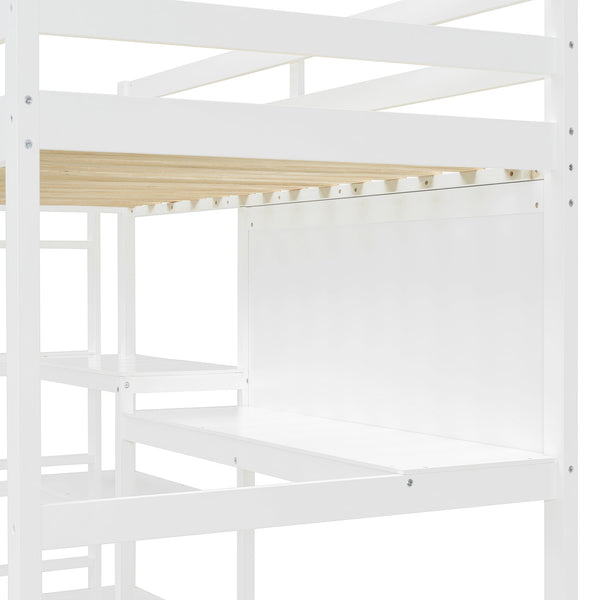 English Elm Twin Loft Bed with Built-in Desk Shelving and Dry-erase Board for Kids Rooms White LT100320AAK