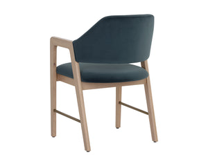 Sunpan Milton Dining Armchair - Chic Mid-Century Modern Design with Solid Rubberwood Frame & Brass Stretchers Light Wash / Meg Dusty Teal
