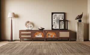 English Elm Rattan Door Media Console with Pine Legs Modern Farmhouse Tv Stand for Large Living Rooms N710P365042P