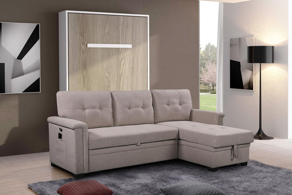 English Elm Aurora Sleeper Sectional Sofa with Storage Chaise Usb Ports and Tufted Cushions B2749S00177