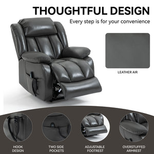 English Elm Dual Motor Power Lift Recliner with Massage Heat and 180 Degree Brown Lounge Chair W1803S00065