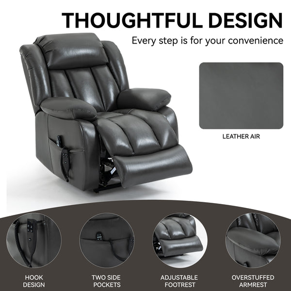 English Elm Dual Motor Power Lift Recliner with Massage Heat and 180 Degree Brown Lounge Chair W1803S00065