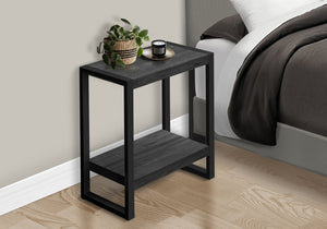 English Elm Accent C-Shaped Side Table with Reclaimed Wood-Look Top and Sleek Metal Frame for Small Spaces Black 28 L x 15 W x 9 H B2710P219149