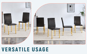 English Elm Set Of 4 Modern Black Pu Leather Backrest Chairs With Gold Metal Legs For Stylish Home Decor W3226P279074-GIGA