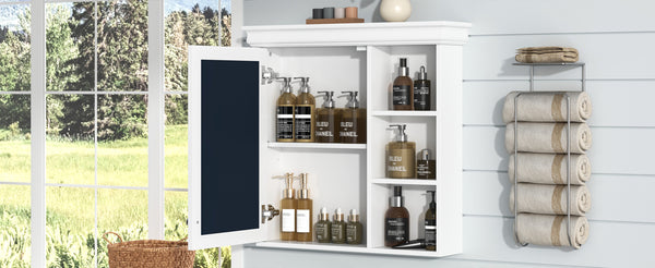 English Elm 30'' Wall-Mounted Medicine Cabinet with Mirror and Adjustable Shelves, Modern MDF Storage Organizer White N710P209425K