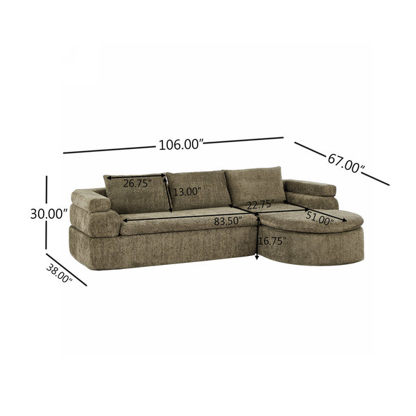 English Elm 106" L-shaped Sectional Sofa Modular Chaise Lounge Neutral Fabric Living Room Olive Green N771P396321L_N771P396322L